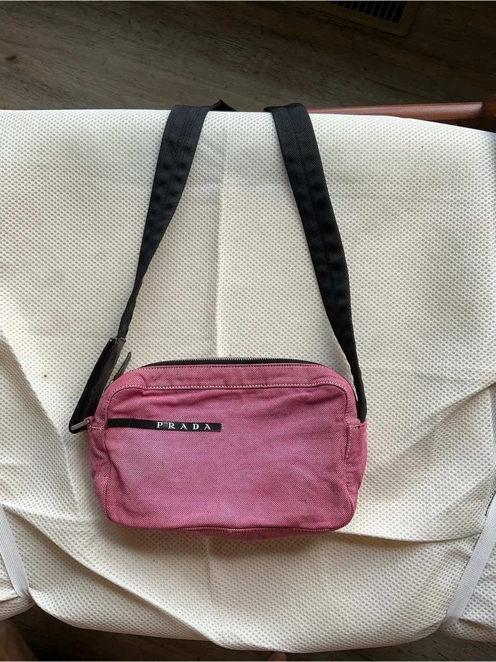 Prada Pink Canvas Shoulder Bag with Black Strap - Picture 1 of 8